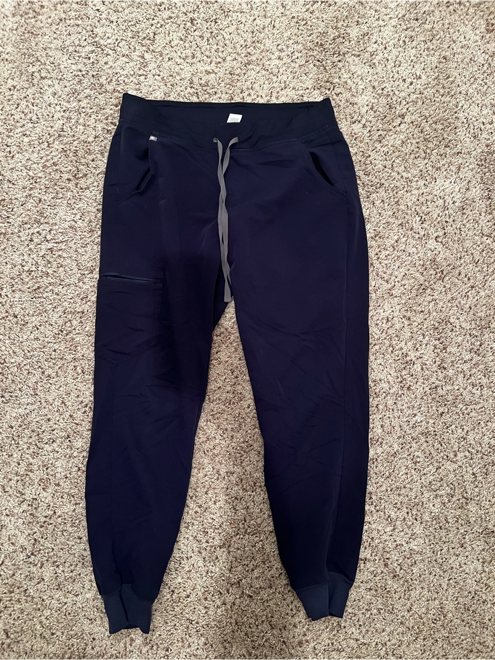 Figs Navy Jogger Scrubs with Gray Drawstring